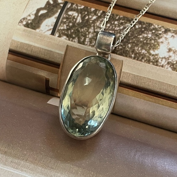 925 Sterling silver Natural Green Amethyst Pendent with Sterling silver chain!! - Picture 11 of 17
